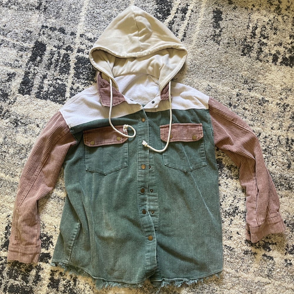 Colorblock Corduroy Hooded Jacket